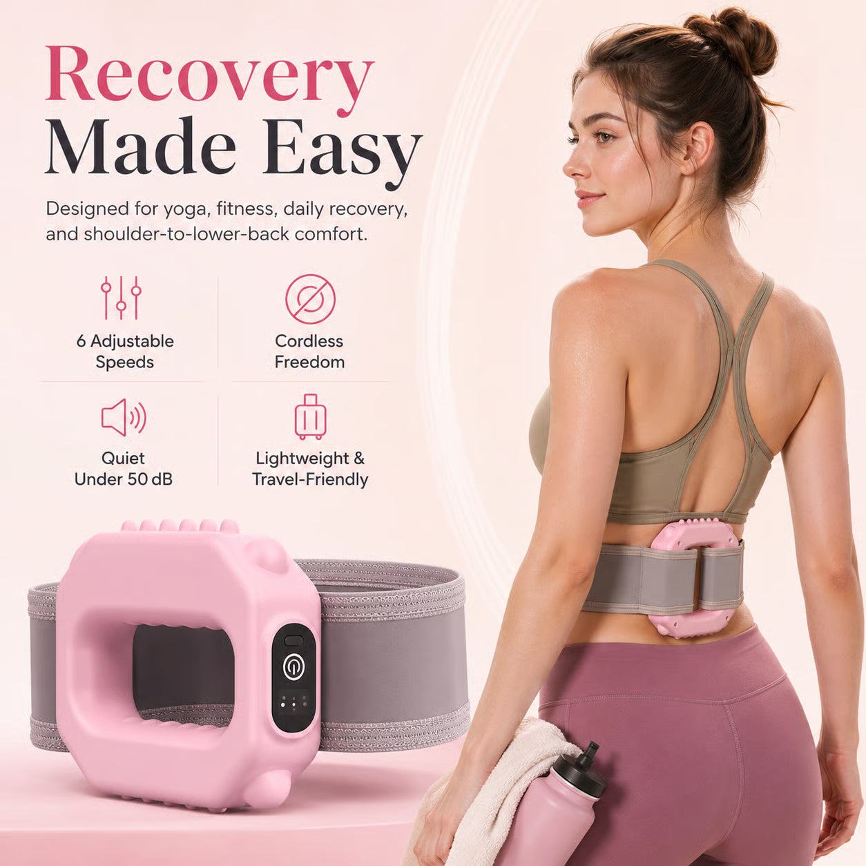 💪 Rechargeable Mini Vibration Massage Ring 💆 | 6 Adjustable Speeds ⚙️ | Cordless Deep Tissue Massager | Portable Muscle Relaxer 🧘 for Yoga, Fitness, Neck & Shoulder Relief-ZYY