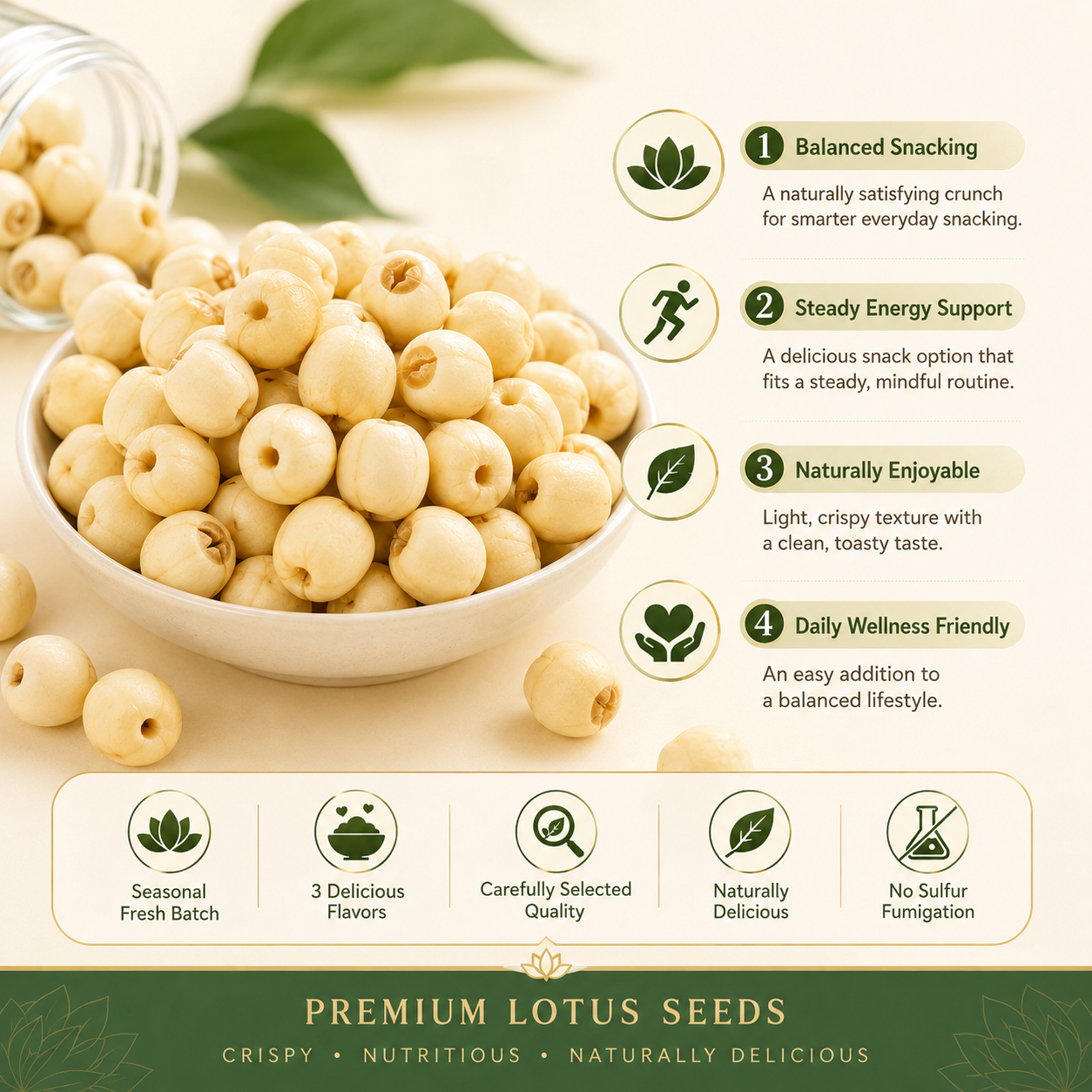 🌿✨ Premium Peeled Lotus Seeds – Science-Inspired Smart Snacking for Healthy Blood Sugar & Everyday Wellness 💚🌰-DG1
