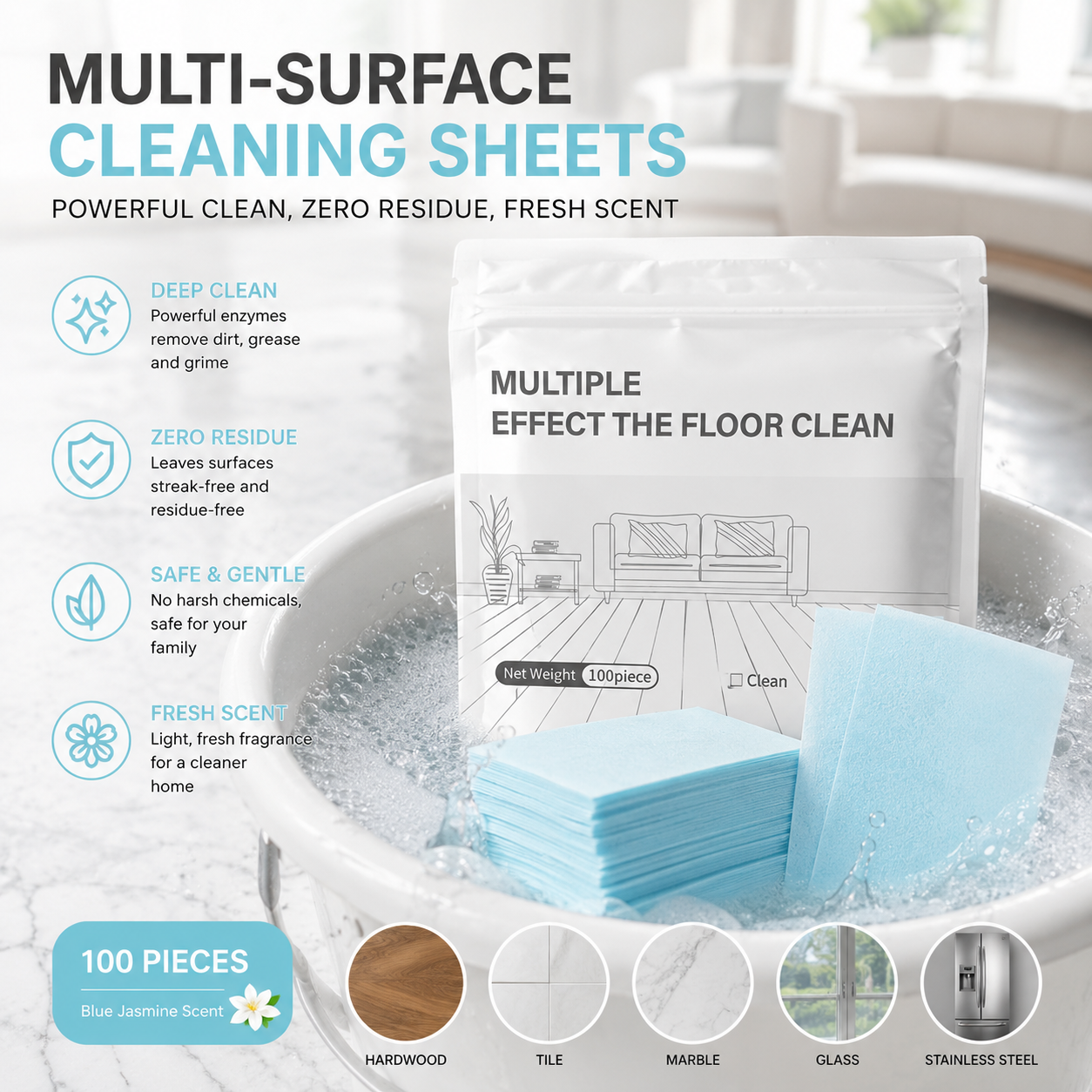🔥New Hot Selling❤️‍🔥🔥✨ 100PCS Multi-Surface Cleaning Sheets – Powerful, Streak-Free & Fresh Scent 🧼✨ Safe on Hardwood, Tile, Marble, Glass & Stainless Steel! 🏠💎 Easy Wipe, Zero Residue & Fast Cleaning! 🧹💨-ZZ