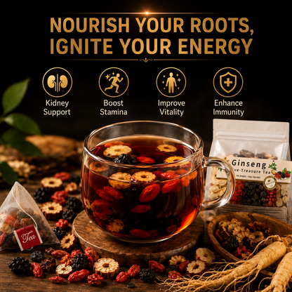 🌿✨ Premium Ginseng Five Treasure Herbal Tea 🍵💪 Restore Energy, Support Kidney Health & Enhance Stamina 🌟💚 🌸 Red Dates, Goji Berries & Mulberry Blend | 🍃 Men's Nourishing Formula | 💧 Daily Vitality Support 🏋️‍♂️🍵-ZYY