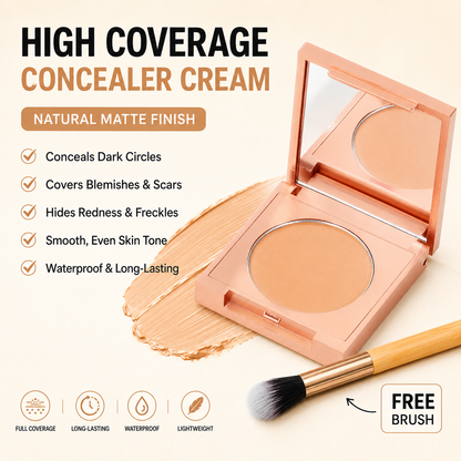 ✨ Long-Lasting Waterproof Concealer 🎨 High Coverage Cream to Hide Dark Circles, Acne Scars, Freckles & Redness | Natural, Skin-Like Finish, Suitable for All Skin Types + FREE Makeup Brush Included! 🧴-ZYY