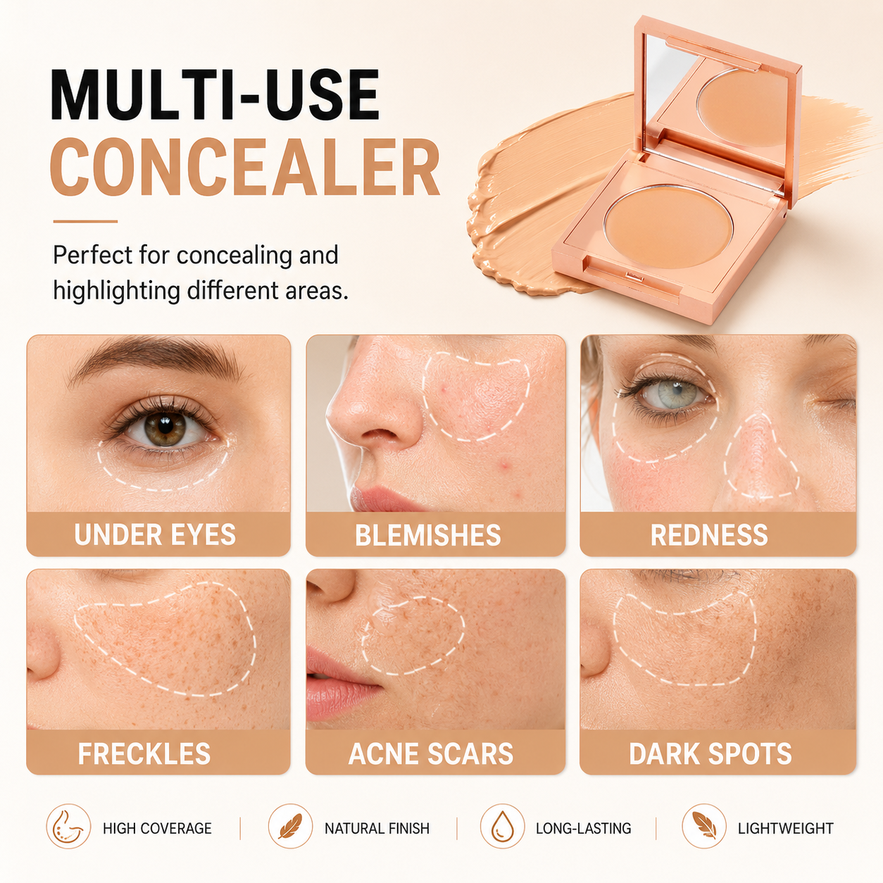 ✨ Long-Lasting Waterproof Concealer 🎨 High Coverage Cream to Hide Dark Circles, Acne Scars, Freckles & Redness | Natural, Skin-Like Finish, Suitable for All Skin Types + FREE Makeup Brush Included! 🧴-ZYY