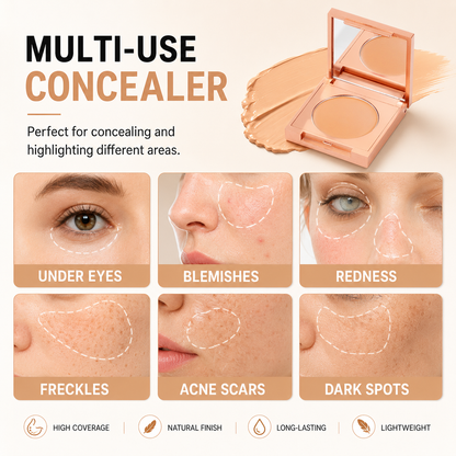 ✨ Long-Lasting Waterproof Concealer 🎨 High Coverage Cream to Hide Dark Circles, Acne Scars, Freckles & Redness | Natural, Skin-Like Finish, Suitable for All Skin Types + FREE Makeup Brush Included! 🧴-ZYY
