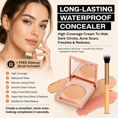 ✨ Long-Lasting Waterproof Concealer 🎨 High Coverage Cream to Hide Dark Circles, Acne Scars, Freckles & Redness | Natural, Skin-Like Finish, Suitable for All Skin Types + FREE Makeup Brush Included! 🧴-ZYY