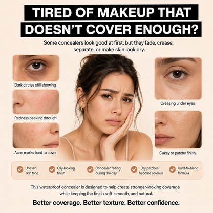 ✨ Long-Lasting Waterproof Concealer 🎨 High Coverage Cream to Hide Dark Circles, Acne Scars, Freckles & Redness | Natural, Skin-Like Finish, Suitable for All Skin Types + FREE Makeup Brush Included! 🧴-ZYY