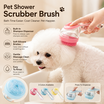 🛁🐶🐱 Pet Shower Scrubber Brush 🧼 Integrated Shampoo Storage Design ✅ Soft Silicone Massage Grooming Tool | Ergonomic Comfort Grip, Deep Clean Loose Hair & Dirt, Convenient Pet Bathing Accessory 🎁-ZYY