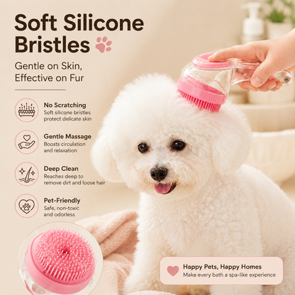 🛁🐶🐱 Pet Shower Scrubber Brush 🧼 Integrated Shampoo Storage Design ✅ Soft Silicone Massage Grooming Tool | Ergonomic Comfort Grip, Deep Clean Loose Hair & Dirt, Convenient Pet Bathing Accessory 🎁-ZYY
