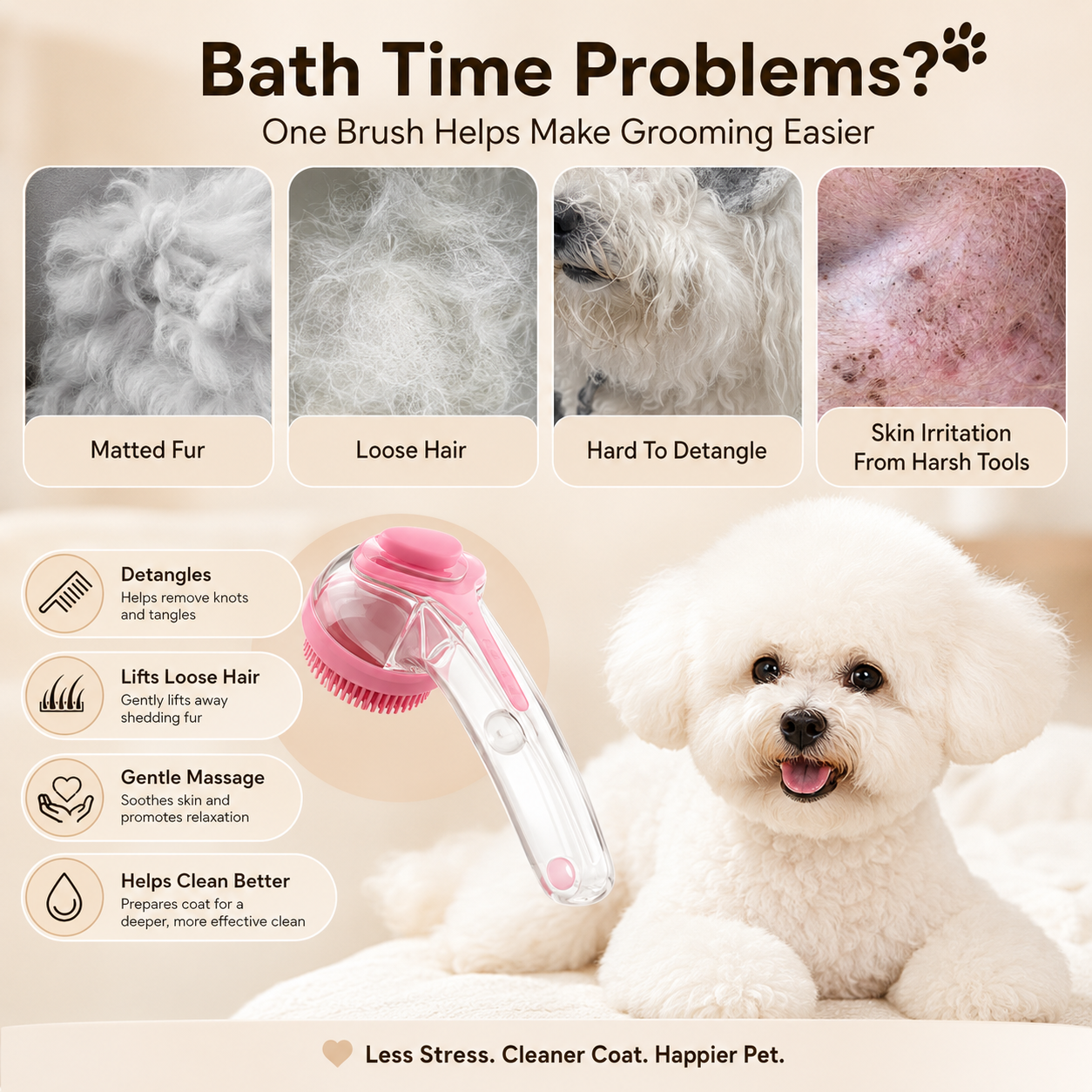 🛁🐶🐱 Pet Shower Scrubber Brush 🧼 Integrated Shampoo Storage Design ✅ Soft Silicone Massage Grooming Tool | Ergonomic Comfort Grip, Deep Clean Loose Hair & Dirt, Convenient Pet Bathing Accessory 🎁-ZYY