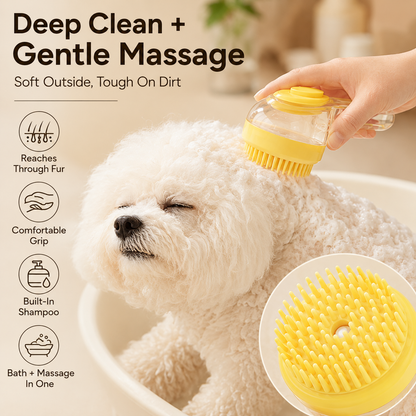 🛁🐶🐱 Pet Shower Scrubber Brush 🧼 Integrated Shampoo Storage Design ✅ Soft Silicone Massage Grooming Tool | Ergonomic Comfort Grip, Deep Clean Loose Hair & Dirt, Convenient Pet Bathing Accessory 🎁-ZYY