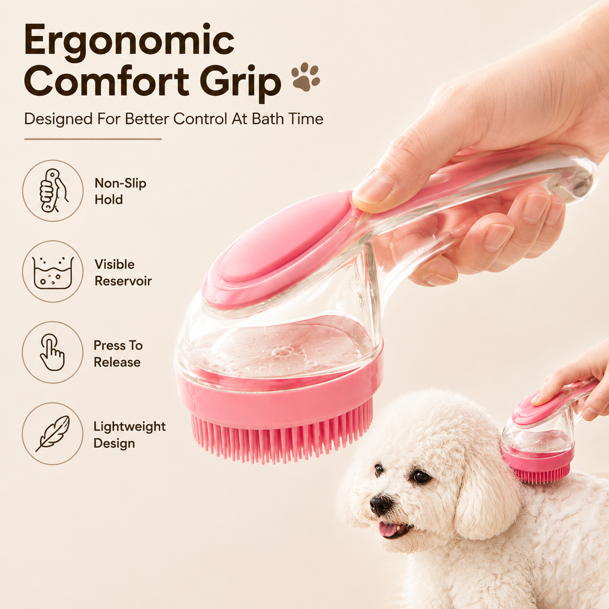 🛁🐶🐱 Pet Shower Scrubber Brush 🧼 Integrated Shampoo Storage Design ✅ Soft Silicone Massage Grooming Tool | Ergonomic Comfort Grip, Deep Clean Loose Hair & Dirt, Convenient Pet Bathing Accessory 🎁-ZYY