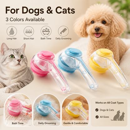 🛁🐶🐱 Pet Shower Scrubber Brush 🧼 Integrated Shampoo Storage Design ✅ Soft Silicone Massage Grooming Tool | Ergonomic Comfort Grip, Deep Clean Loose Hair & Dirt, Convenient Pet Bathing Accessory 🎁-ZYY
