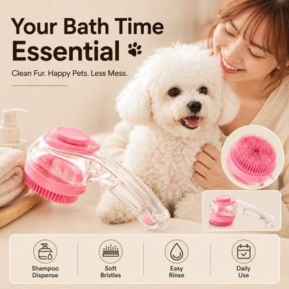 🛁🐶🐱 Pet Shower Scrubber Brush 🧼 Integrated Shampoo Storage Design ✅ Soft Silicone Massage Grooming Tool | Ergonomic Comfort Grip, Deep Clean Loose Hair & Dirt, Convenient Pet Bathing Accessory 🎁-ZYY