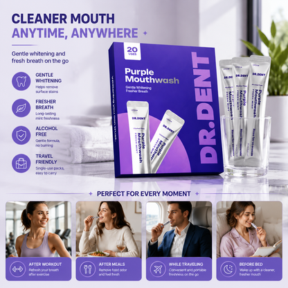🌟 Purple Mouthwash – Gentle Whitening & Fresh Breath Anytime 💜🦷 Minty, Alcohol-Free, Travel-Friendly Stick Packs ✨-DG1
