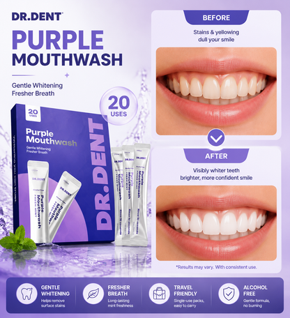 🌟 Purple Mouthwash – Gentle Whitening & Fresh Breath Anytime 💜🦷 Minty, Alcohol-Free, Travel-Friendly Stick Packs ✨-DG1