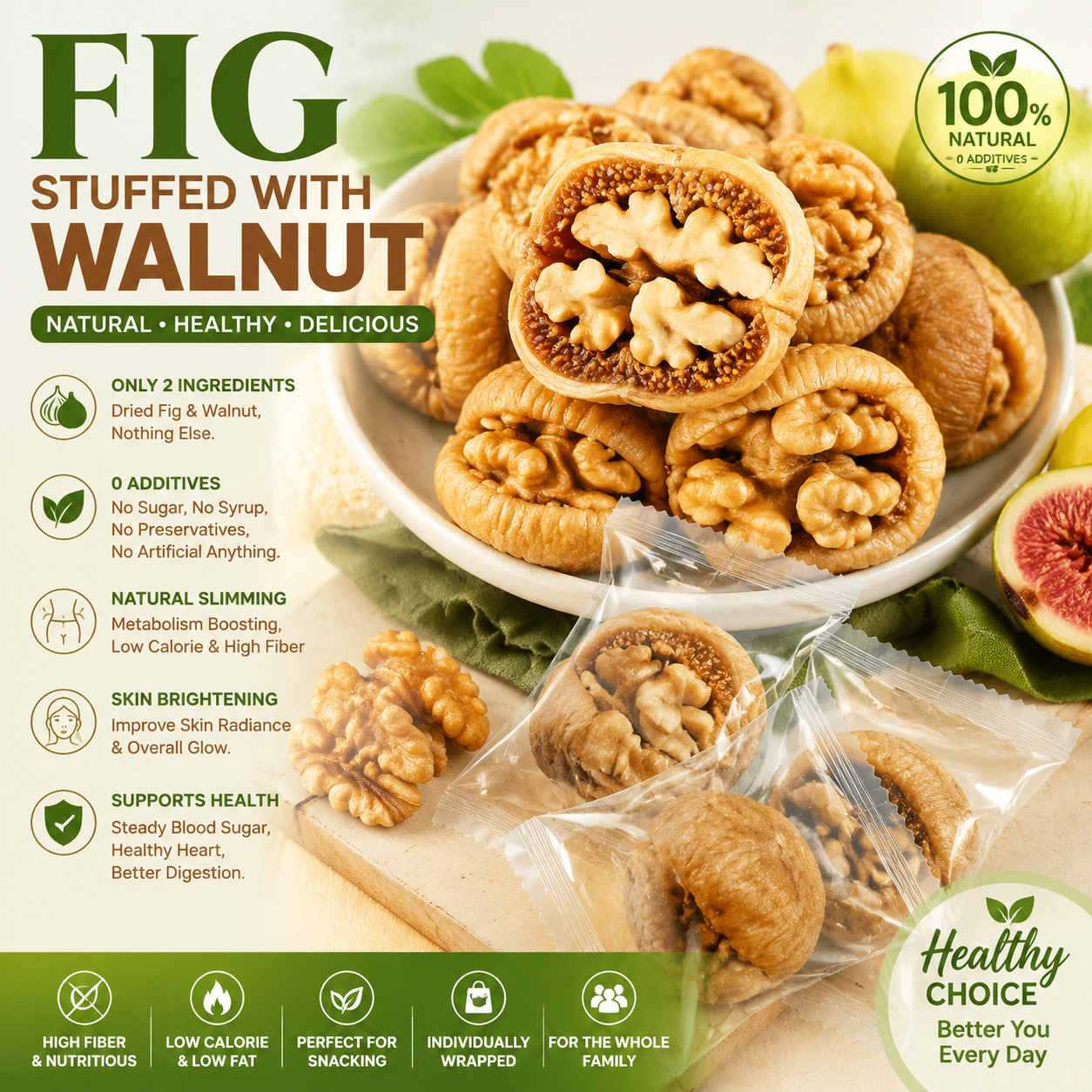 🌿🍯 Fig Stuffed with Walnut – Metabolism & Weight Management Support Superfood Snack 🌰✨-DG1