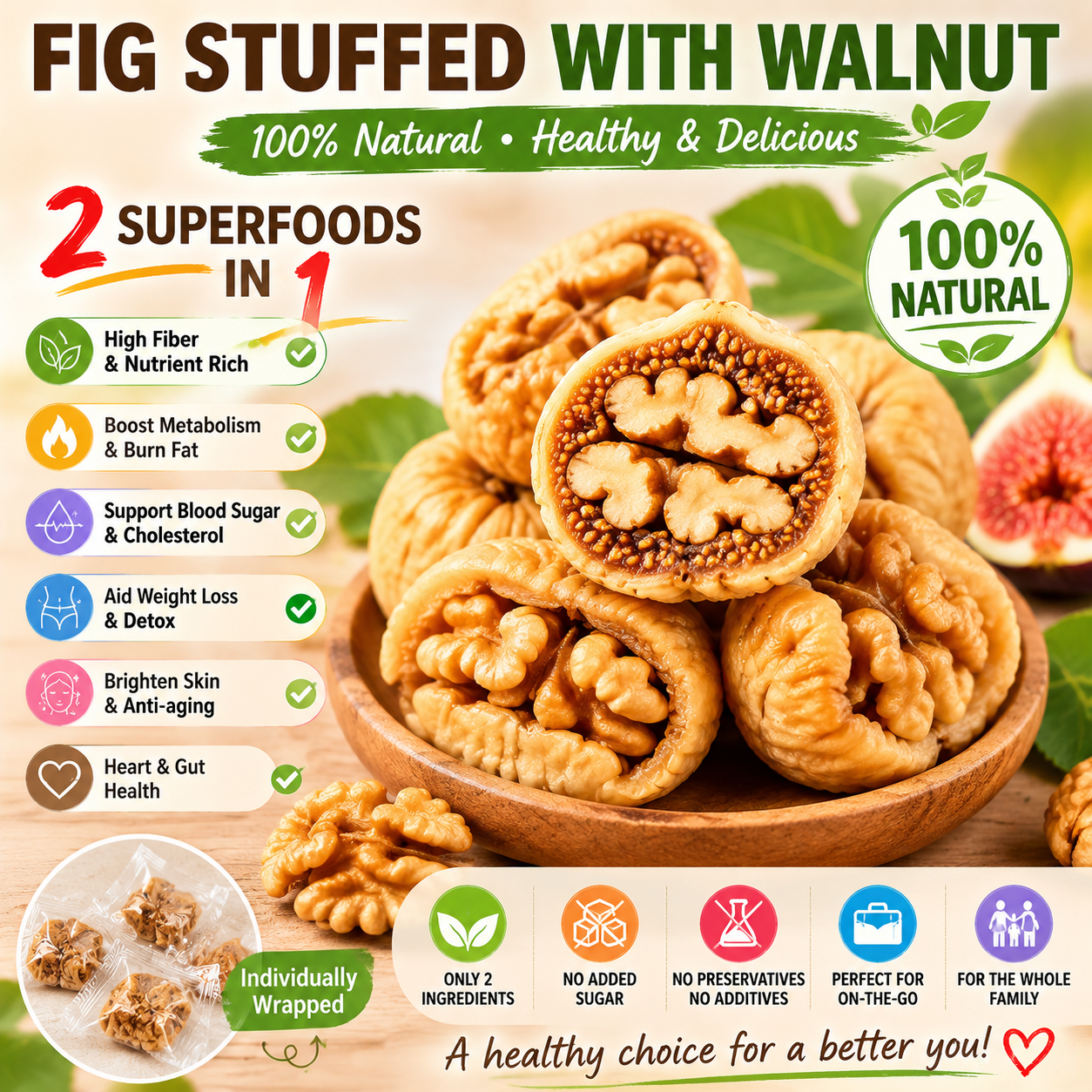 🌿🍯 Fig Stuffed with Walnut – Metabolism & Weight Management Support Superfood Snack 🌰✨-DG1