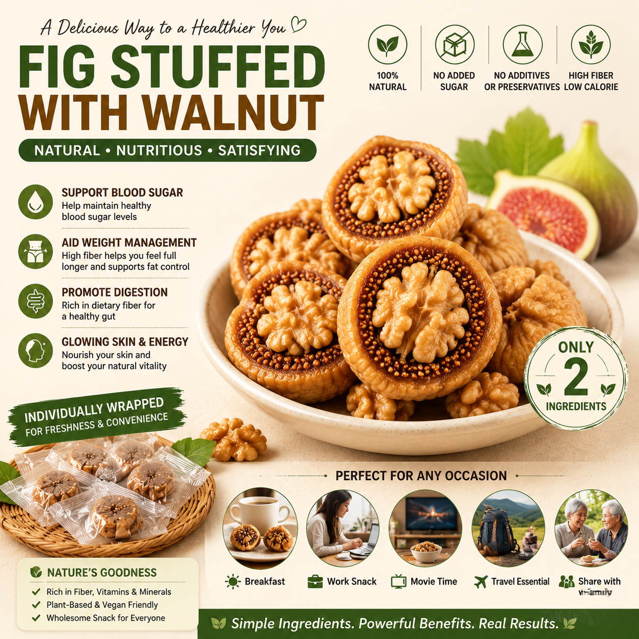 🌿🍯 Fig Stuffed with Walnut – Metabolism & Weight Management Support Superfood Snack 🌰✨-DG1