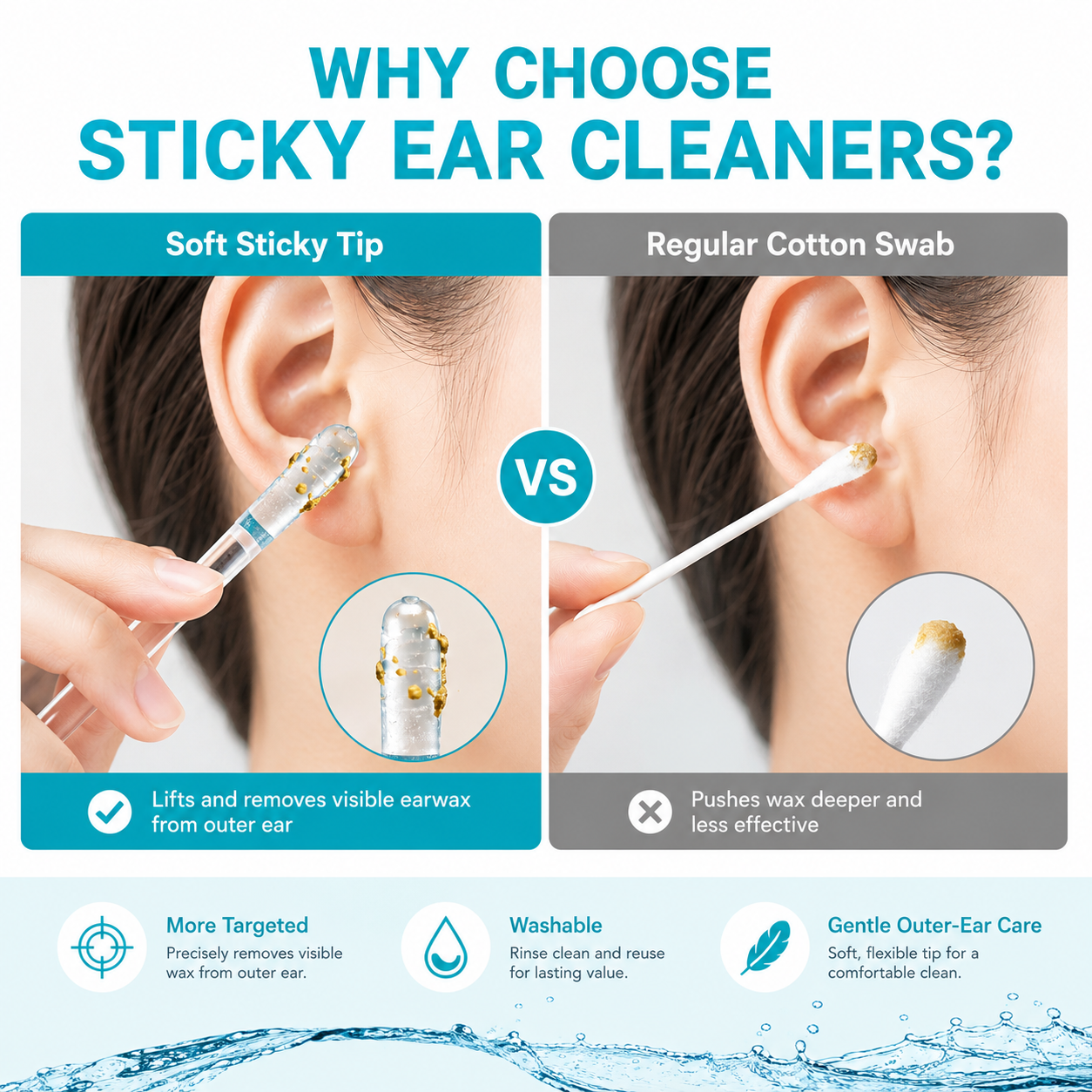👂Sticky Ear Wax Removal Sticks | ✅Washable & Reusable Ear Cleaners | Soft Gentle Tips, No Hurt Ears | Safe Earwax Remover Tool for Adults & Kids, Household Daily Ear Care Kit-ZYY