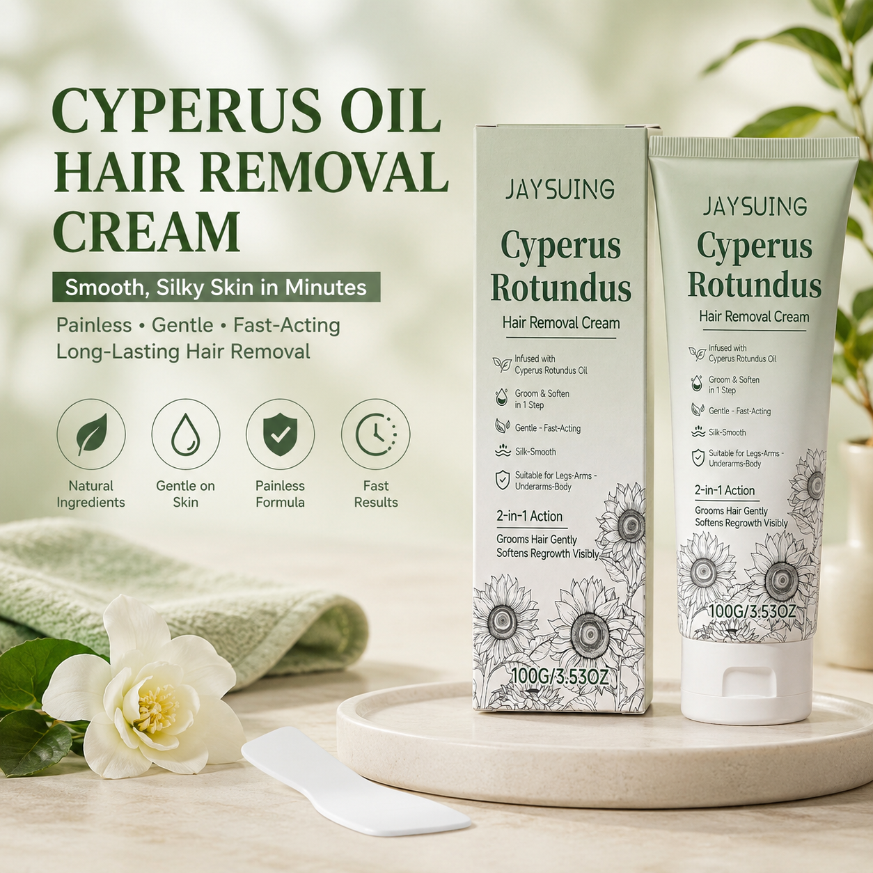🌿✨ Cyperus Oil Hair Removal Cream – Smooth & Silky Skin in Minutes🍃 Painless, Gentle, and Effective Hair Removal-ZZ