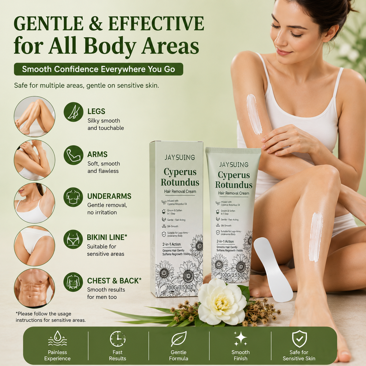 🌿✨ Cyperus Oil Hair Removal Cream – Smooth & Silky Skin in Minutes🍃 Painless, Gentle, and Effective Hair Removal-ZZ