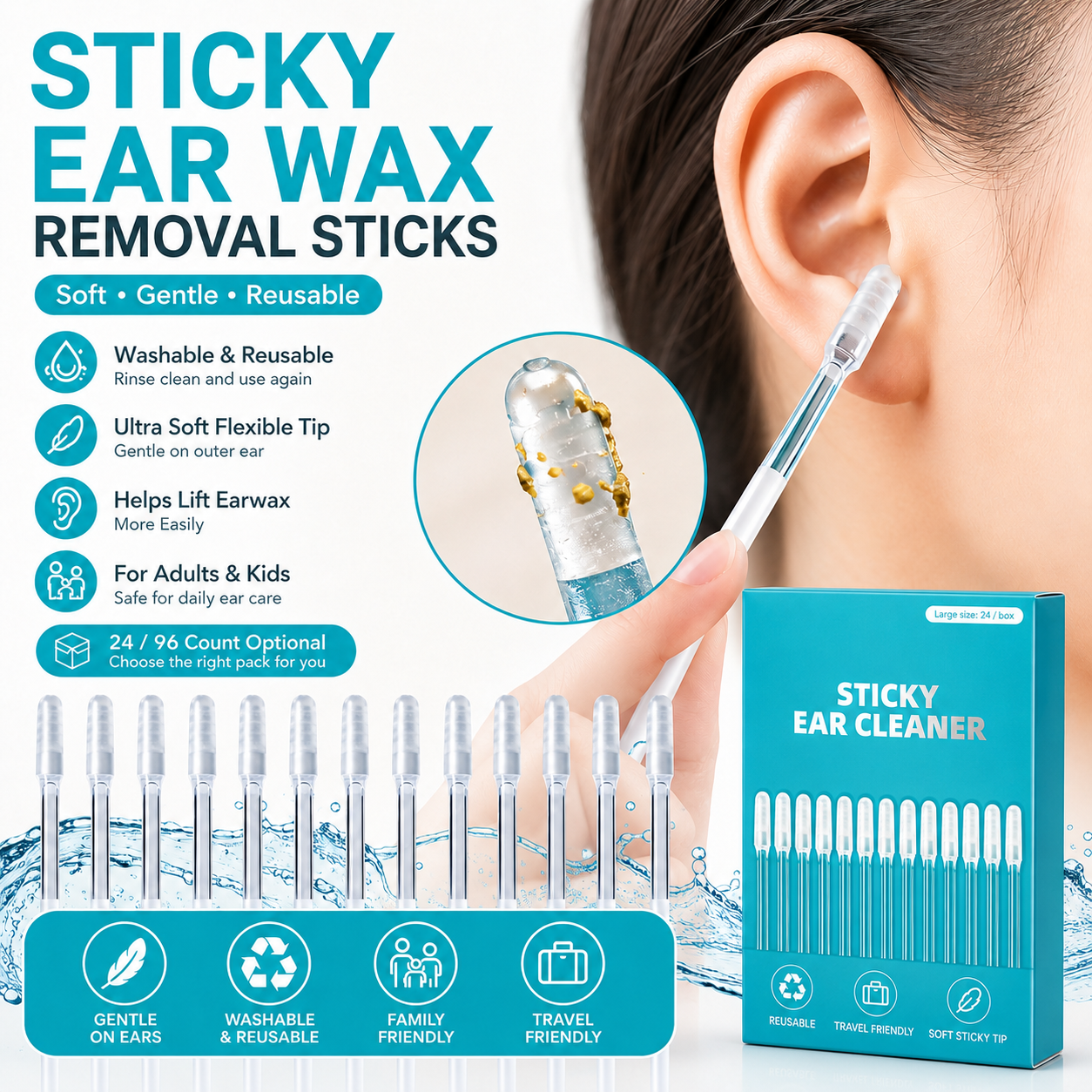 👂Sticky Ear Wax Removal Sticks | ✅Washable & Reusable Ear Cleaners | Soft Gentle Tips, No Hurt Ears | Safe Earwax Remover Tool for Adults & Kids, Household Daily Ear Care Kit-ZYY