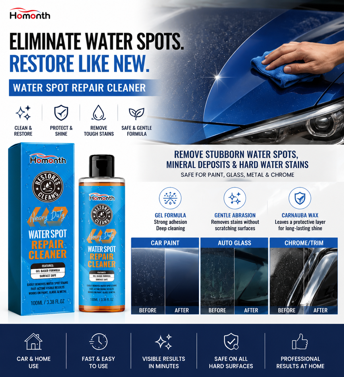 🚗💧 Water Spot Repair Cleaner – Heavy Duty Car & Home Surface Restorer ✨ | Removes Water Stains, Mineral Deposits & Oxidation | Shine & Protect Formula 🛡️-DG1