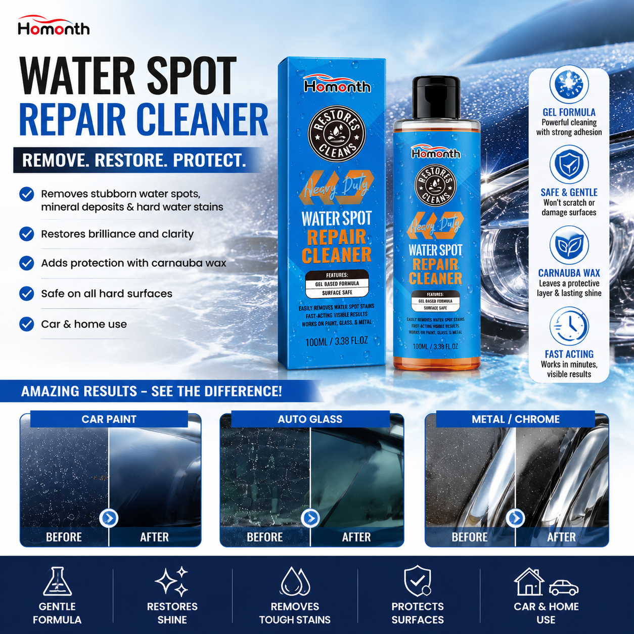 🚗💧 Water Spot Repair Cleaner – Heavy Duty Car & Home Surface Restorer ✨ | Removes Water Stains, Mineral Deposits & Oxidation | Shine & Protect Formula 🛡️-DG1