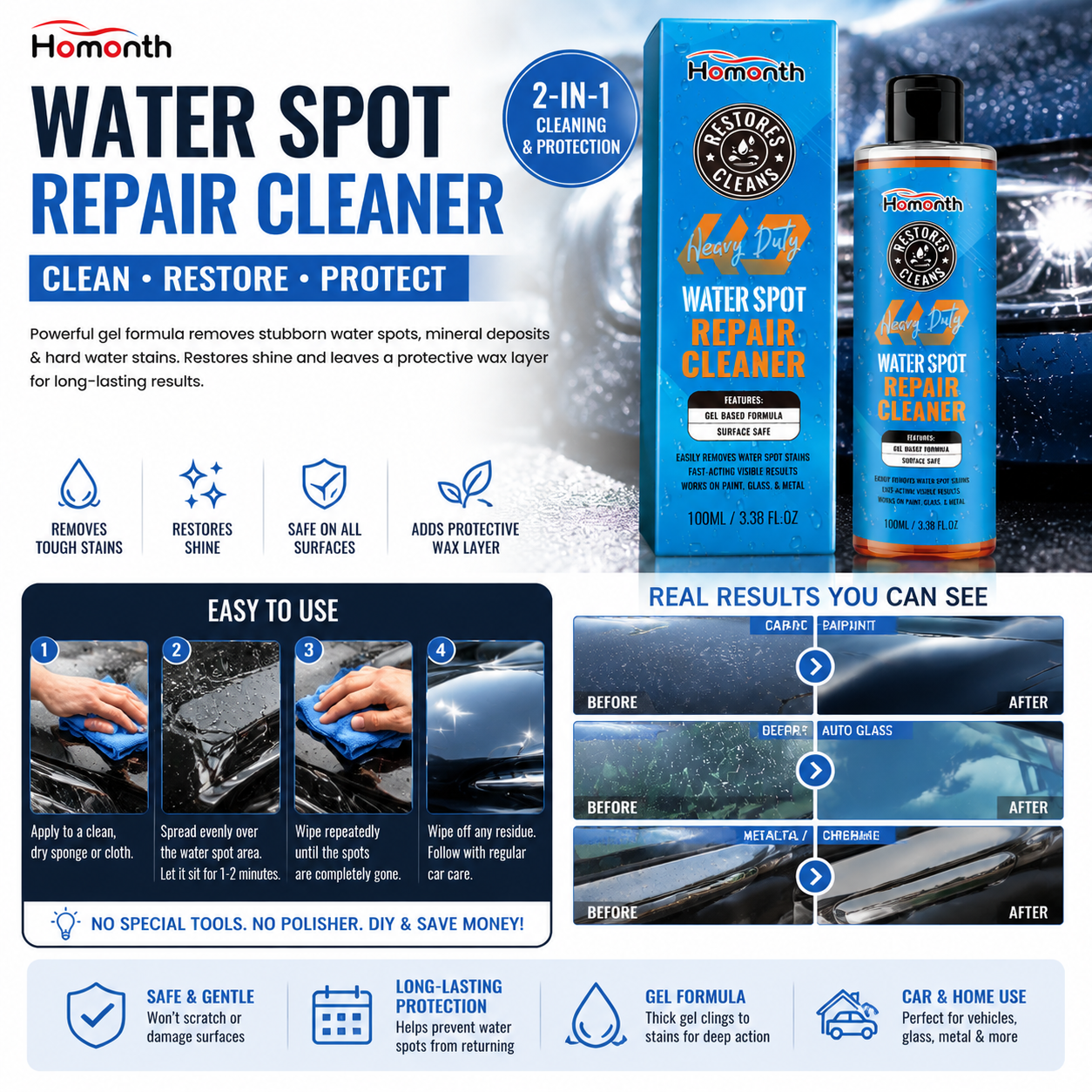 🚗💧 Water Spot Repair Cleaner – Heavy Duty Car & Home Surface Restorer ✨ | Removes Water Stains, Mineral Deposits & Oxidation | Shine & Protect Formula 🛡️-DG1