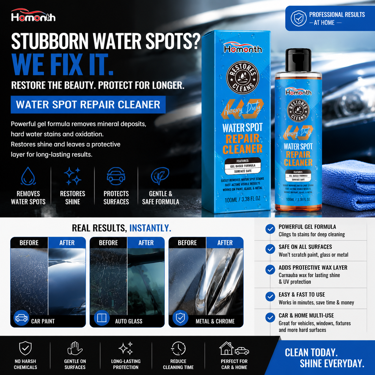 🚗💧 Water Spot Repair Cleaner – Heavy Duty Car & Home Surface Restorer ✨ | Removes Water Stains, Mineral Deposits & Oxidation | Shine & Protect Formula 🛡️-DG1
