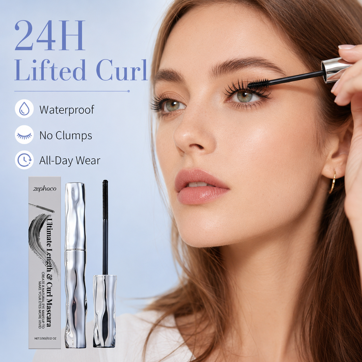 ✨Lengthening & Curling Mascara 💖 Features a special steel spiral brush head, long-lasting 24H wear & waterproof formula, keeps lashes curled all day, smudge-proof, clump-free, naturally lengthens and lifts every lash 👁️💦-ZYY