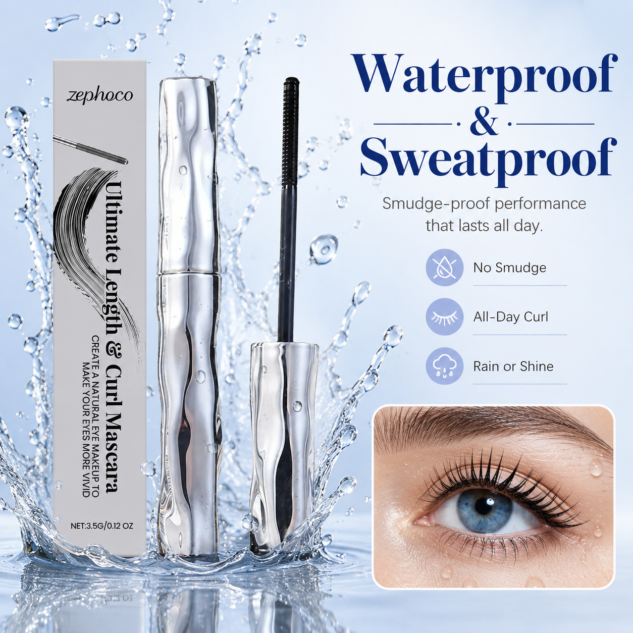 ✨Lengthening & Curling Mascara 💖 Features a special steel spiral brush head, long-lasting 24H wear & waterproof formula, keeps lashes curled all day, smudge-proof, clump-free, naturally lengthens and lifts every lash 👁️💦-ZYY