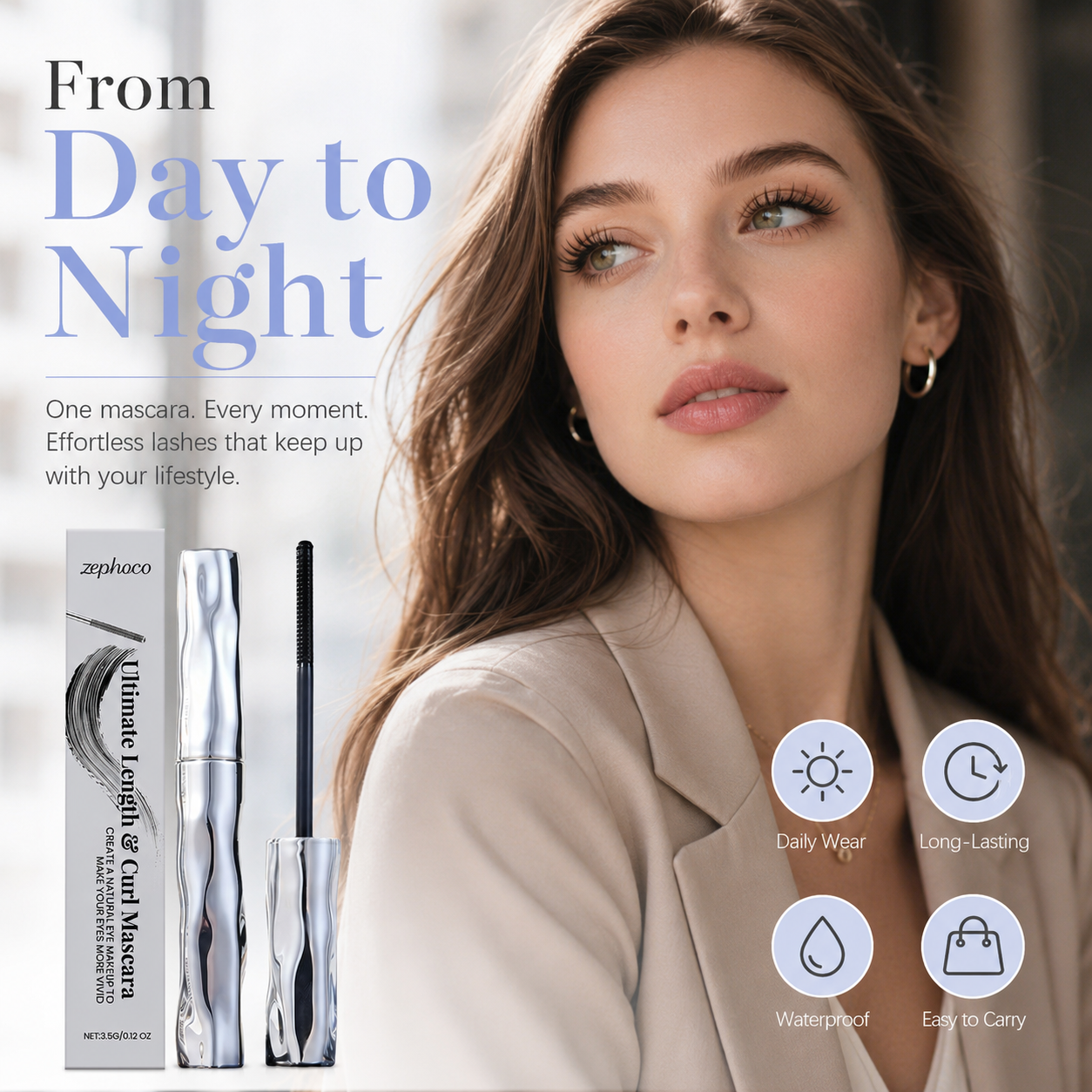 ✨Lengthening & Curling Mascara 💖 Features a special steel spiral brush head, long-lasting 24H wear & waterproof formula, keeps lashes curled all day, smudge-proof, clump-free, naturally lengthens and lifts every lash 👁️💦-ZYY