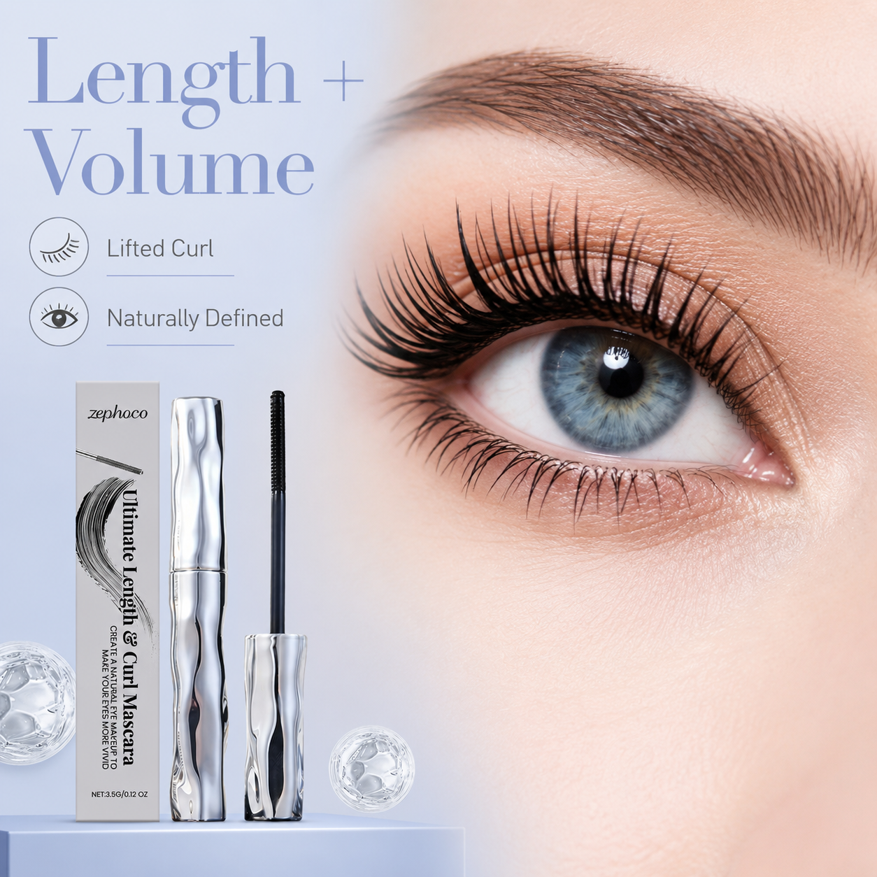 ✨Lengthening & Curling Mascara 💖 Features a special steel spiral brush head, long-lasting 24H wear & waterproof formula, keeps lashes curled all day, smudge-proof, clump-free, naturally lengthens and lifts every lash 👁️💦-ZYY