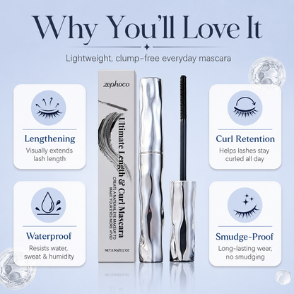 ✨Lengthening & Curling Mascara 💖 Features a special steel spiral brush head, long-lasting 24H wear & waterproof formula, keeps lashes curled all day, smudge-proof, clump-free, naturally lengthens and lifts every lash 👁️💦-ZYY