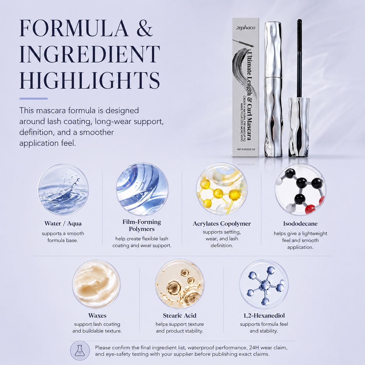 ✨Lengthening & Curling Mascara 💖 Features a special steel spiral brush head, long-lasting 24H wear & waterproof formula, keeps lashes curled all day, smudge-proof, clump-free, naturally lengthens and lifts every lash 👁️💦-ZYY