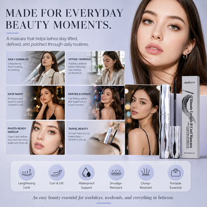✨Lengthening & Curling Mascara 💖 Features a special steel spiral brush head, long-lasting 24H wear & waterproof formula, keeps lashes curled all day, smudge-proof, clump-free, naturally lengthens and lifts every lash 👁️💦-ZYY