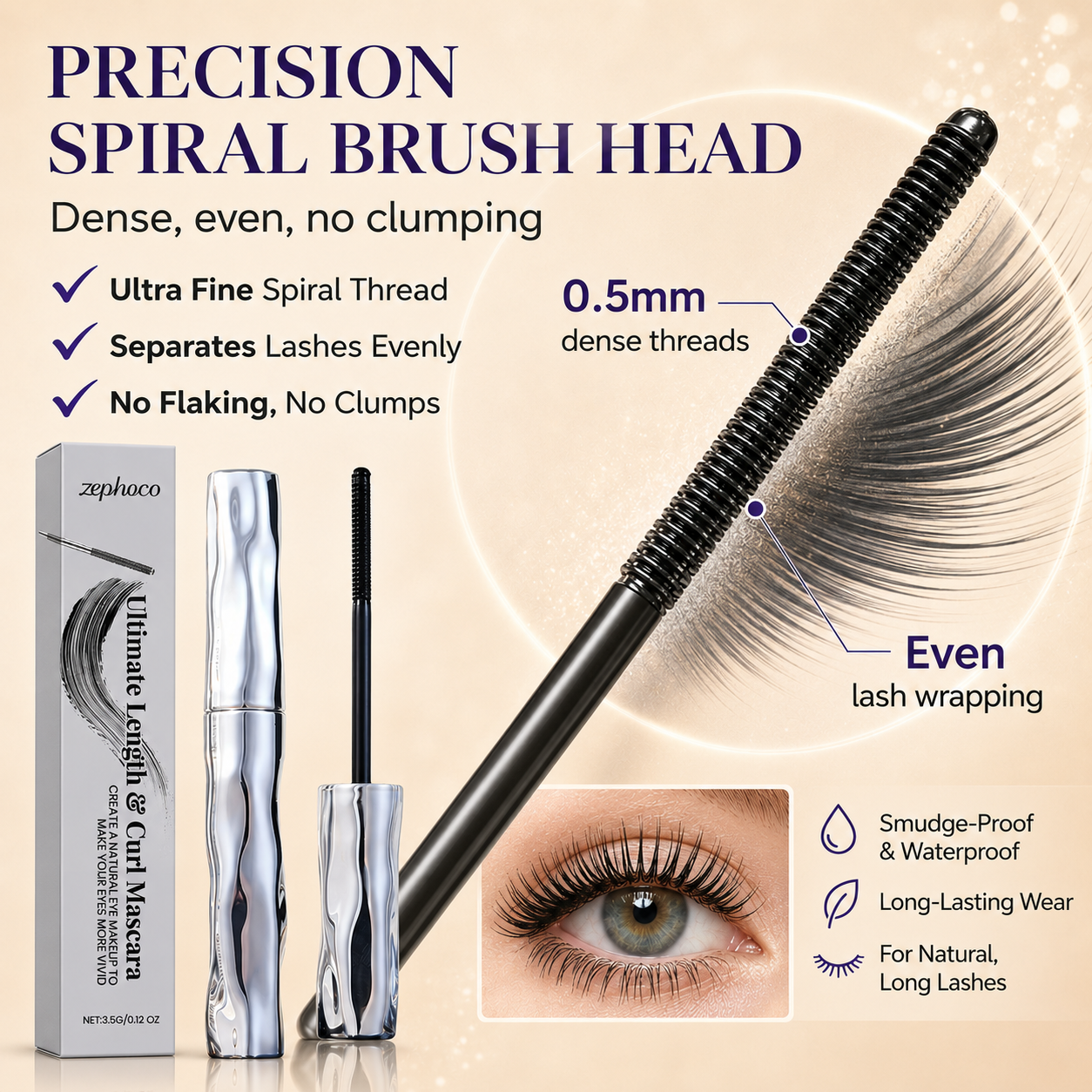 ✨Lengthening & Curling Mascara 💖 Features a special steel spiral brush head, long-lasting 24H wear & waterproof formula, keeps lashes curled all day, smudge-proof, clump-free, naturally lengthens and lifts every lash 👁️💦-ZYY