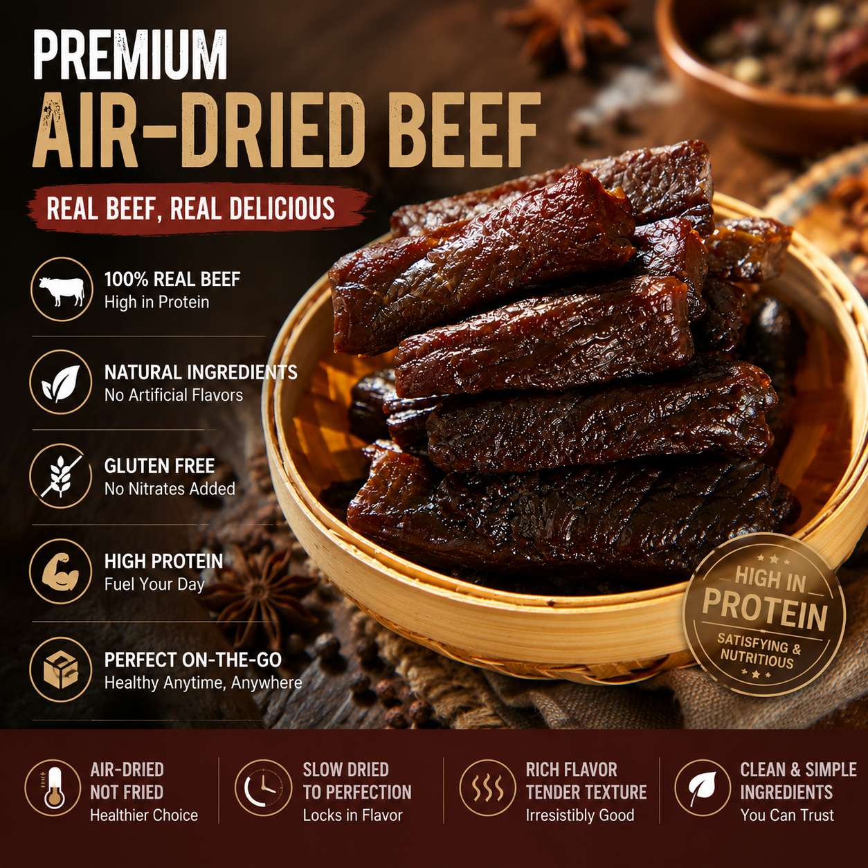 ⛰️🐂 High-Protein Pure Beef Jerky 🥩 | Healthy Low-Carb Snack for Energy & Fitness -💪DG