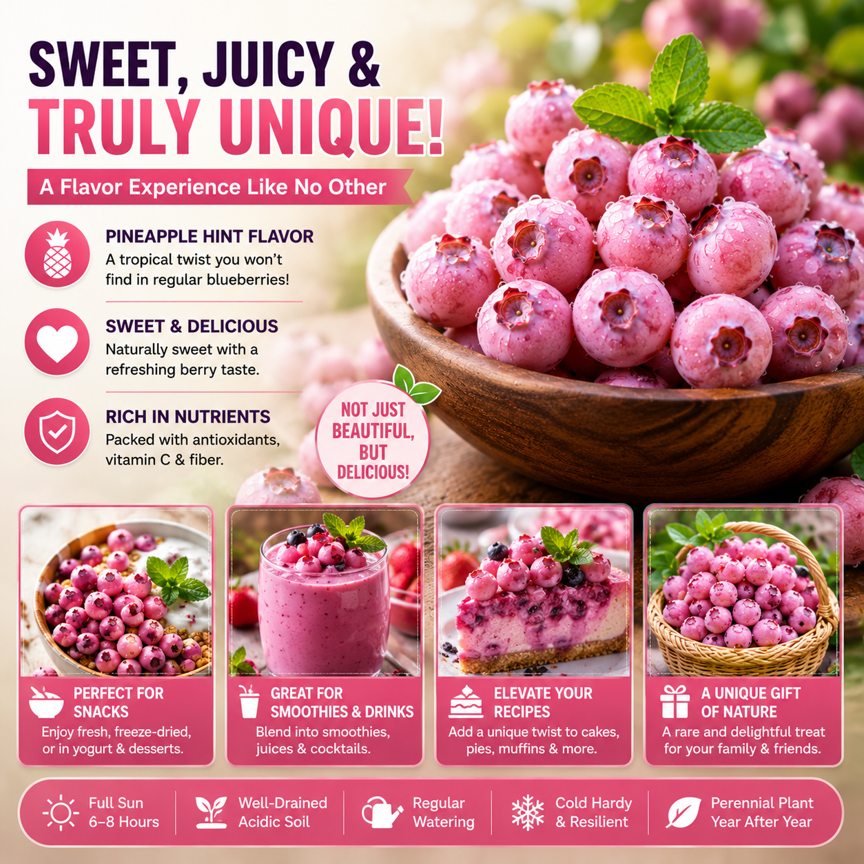 🍓✨ Premium Pink Blueberry Seeds 🌸💖 Rare Sweet Exotic Fruit You Can Grow at Home 🌿🌈-ZZ