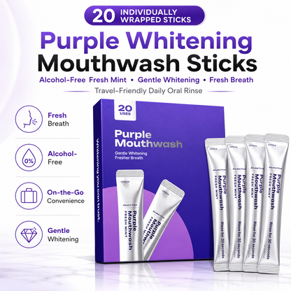 ✨Purple Whitening Mouthwash Sticks 💜 Alcohol-Free Fresh Mint Travel Pack, Gentle Teeth Brightening Rinse, Instant Bad Breath Removal, 20 Count Individually Wrapped Mouthwash for Daily Use-ZZ