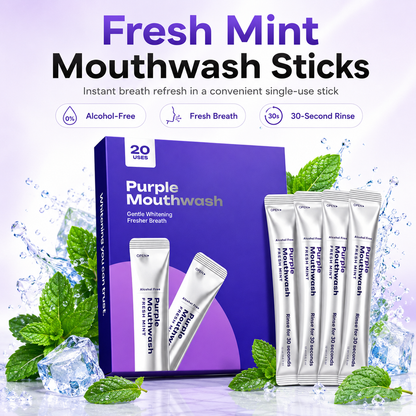 ✨Purple Whitening Mouthwash Sticks 💜 Alcohol-Free Fresh Mint Travel Pack, Gentle Teeth Brightening Rinse, Instant Bad Breath Removal, 20 Count Individually Wrapped Mouthwash for Daily Use-ZZ