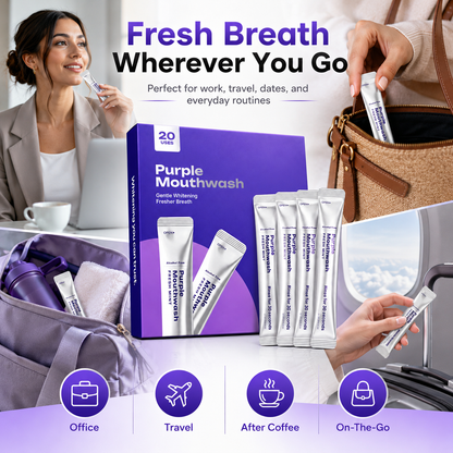 ✨Purple Whitening Mouthwash Sticks 💜 Alcohol-Free Fresh Mint Travel Pack, Gentle Teeth Brightening Rinse, Instant Bad Breath Removal, 20 Count Individually Wrapped Mouthwash for Daily Use-ZZ
