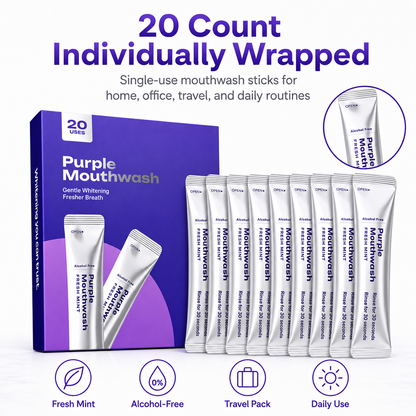 ✨Purple Whitening Mouthwash Sticks 💜 Alcohol-Free Fresh Mint Travel Pack, Gentle Teeth Brightening Rinse, Instant Bad Breath Removal, 20 Count Individually Wrapped Mouthwash for Daily Use-ZZ