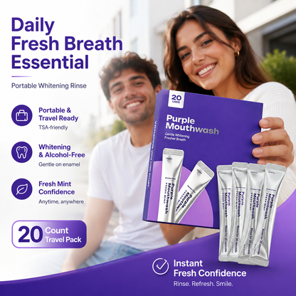 ✨Purple Whitening Mouthwash Sticks 💜 Alcohol-Free Fresh Mint Travel Pack, Gentle Teeth Brightening Rinse, Instant Bad Breath Removal, 20 Count Individually Wrapped Mouthwash for Daily Use-ZZ