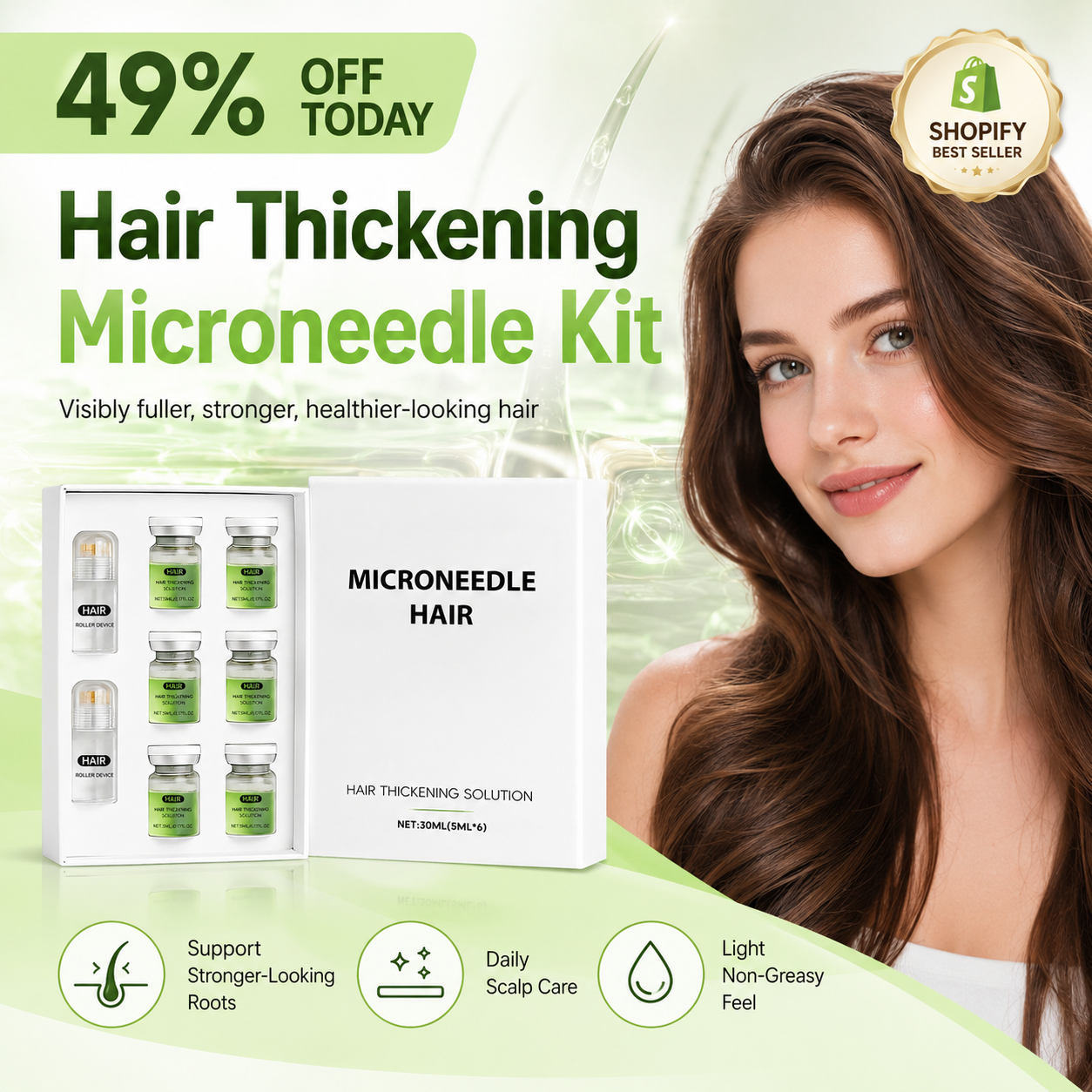 💚Microneedle Hair Thickening Kit 🧴Scalp Roller Serum Set, Strengthen Hair Roots, Light Non-Greasy Formula, Daily Hair Care for Fuller, Shinier Hair with Ginger & Peppermint Extracts✨-ZYY