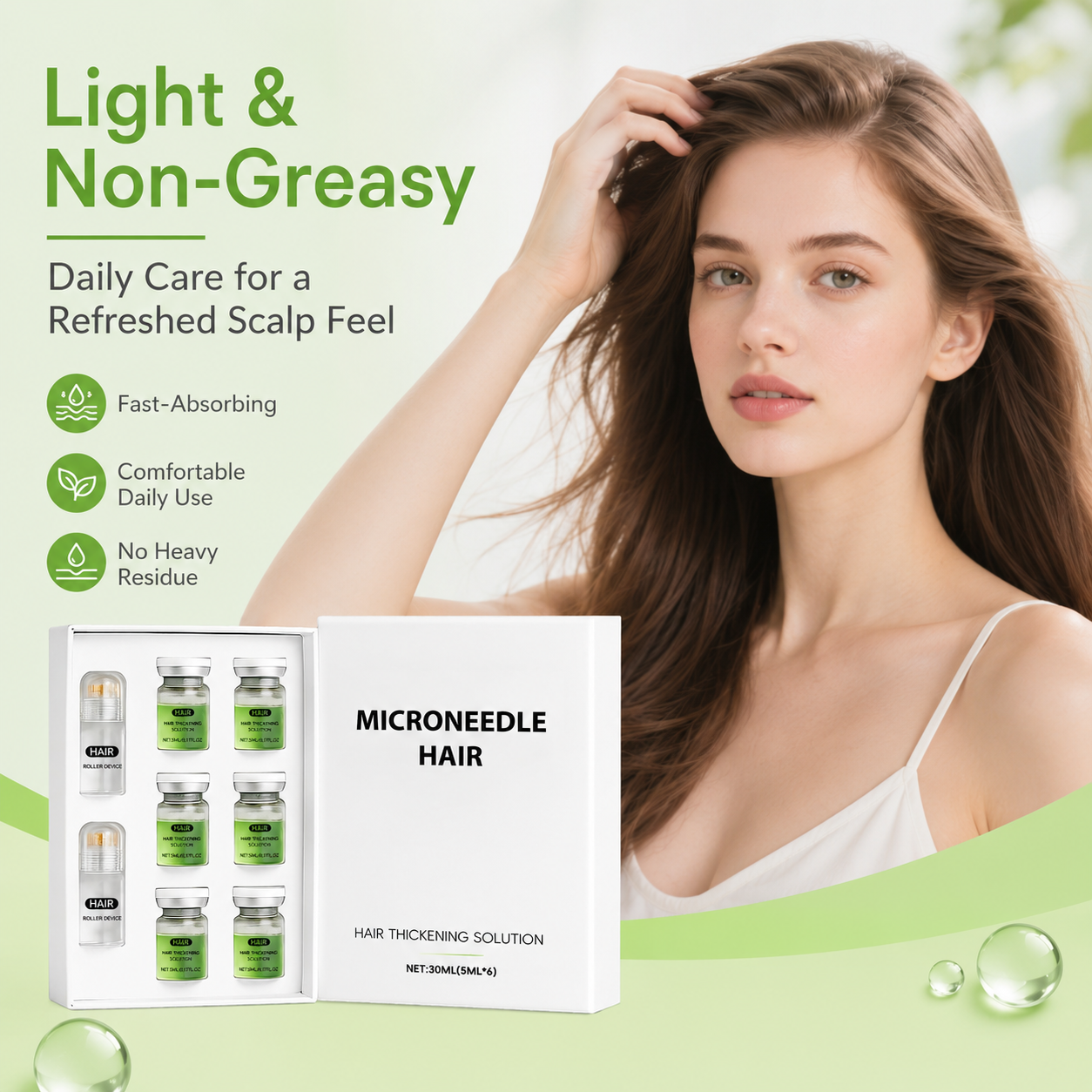 💚Microneedle Hair Thickening Kit 🧴Scalp Roller Serum Set, Strengthen Hair Roots, Light Non-Greasy Formula, Daily Hair Care for Fuller, Shinier Hair with Ginger & Peppermint Extracts✨-ZYY