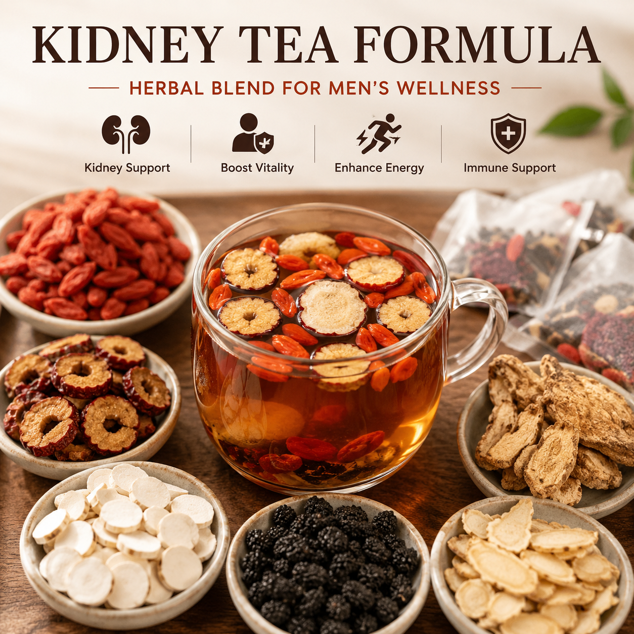 🌿✨ Premium Ginseng & Five Treasure Herbal Tea 🍵💪 Boost Energy, Kidney Health & Vitality Naturally 🌟💚 🌸 Red Dates, Wolfberries & Mulberry Blend | 🍃 Men's Wellness Formula | 💧 Daily Health Support 🏋️‍♂️🍵-ZZ