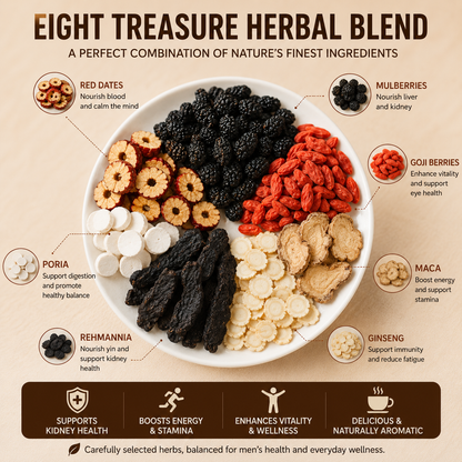 🌿✨ Premium Ginseng & Five Treasure Herbal Tea 🍵💪 Boost Energy, Kidney Health & Vitality Naturally 🌟💚 🌸 Red Dates, Wolfberries & Mulberry Blend | 🍃 Men's Wellness Formula | 💧 Daily Health Support 🏋️‍♂️🍵-ZZ