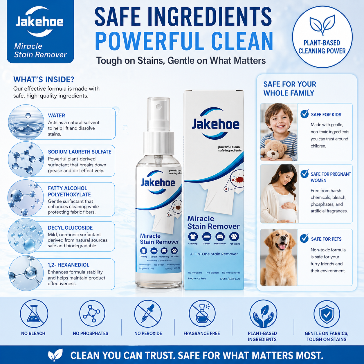 ✨🧴【Jakehoe® Miracle Stain Remover】💙 Powerful Fabric Stain Remover Spray | Fast-Acting • Gentle Formula • Safe on Fabrics • Multi-Surface Cleaning-DG1