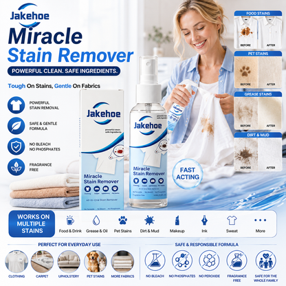 ✨🧴【Jakehoe® Miracle Stain Remover】💙 Powerful Fabric Stain Remover Spray | Fast-Acting • Gentle Formula • Safe on Fabrics • Multi-Surface Cleaning-DG1